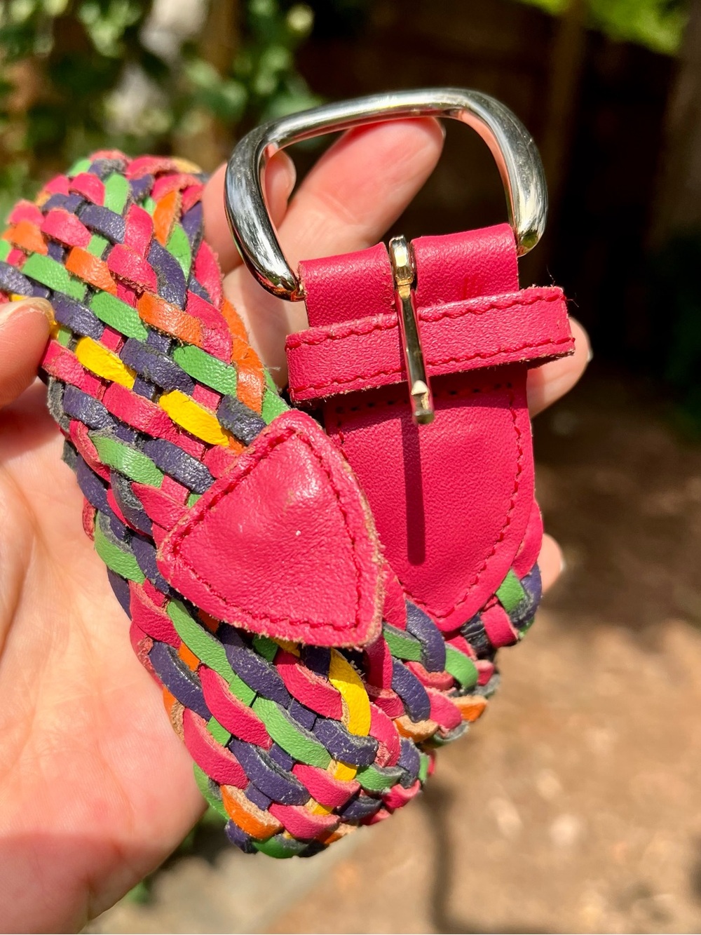 Vintage 90’s Leather Braid Belt Rainbow 🌈 Guatemala 2X unisex eclectic preppy